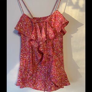 Banana Republic floral ruffled top, thin straps, valance, 100% silk, size XSP